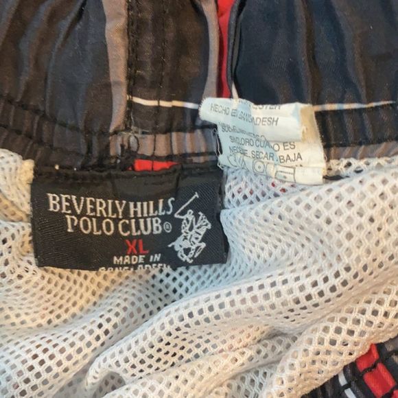 Beverly Hills Polo Club Plaid Swim Trunks - Black and Red - Picture 4 of 4